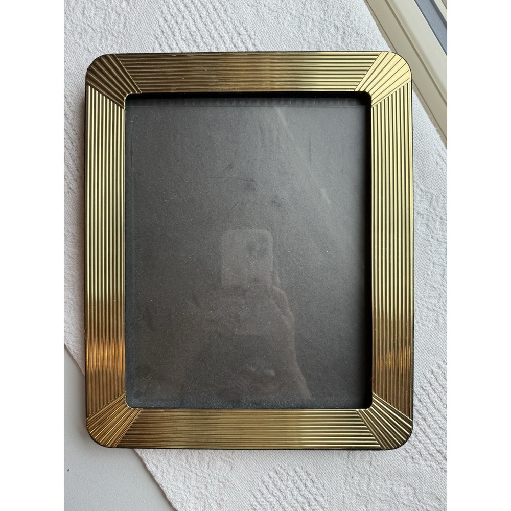 Fetco Art Deco Style Picture Frame 8x10 Brass Ribbed Rounded Corner Freestanding